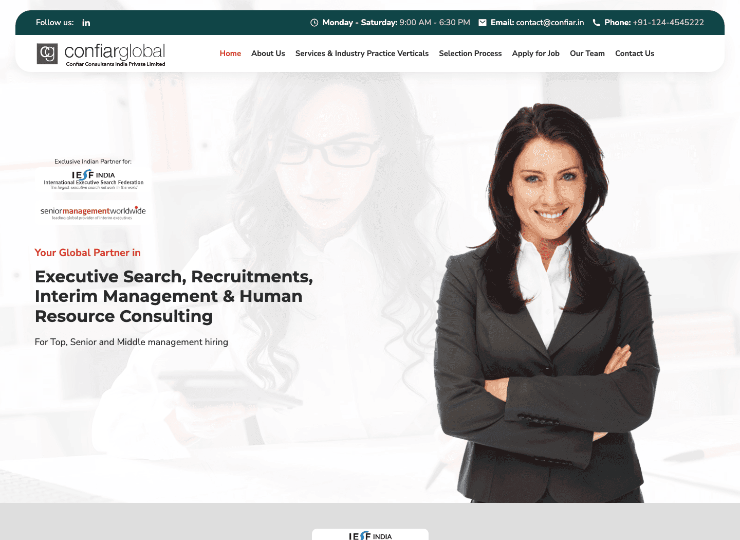 Confiar Global website presenting executive search and recruitment services