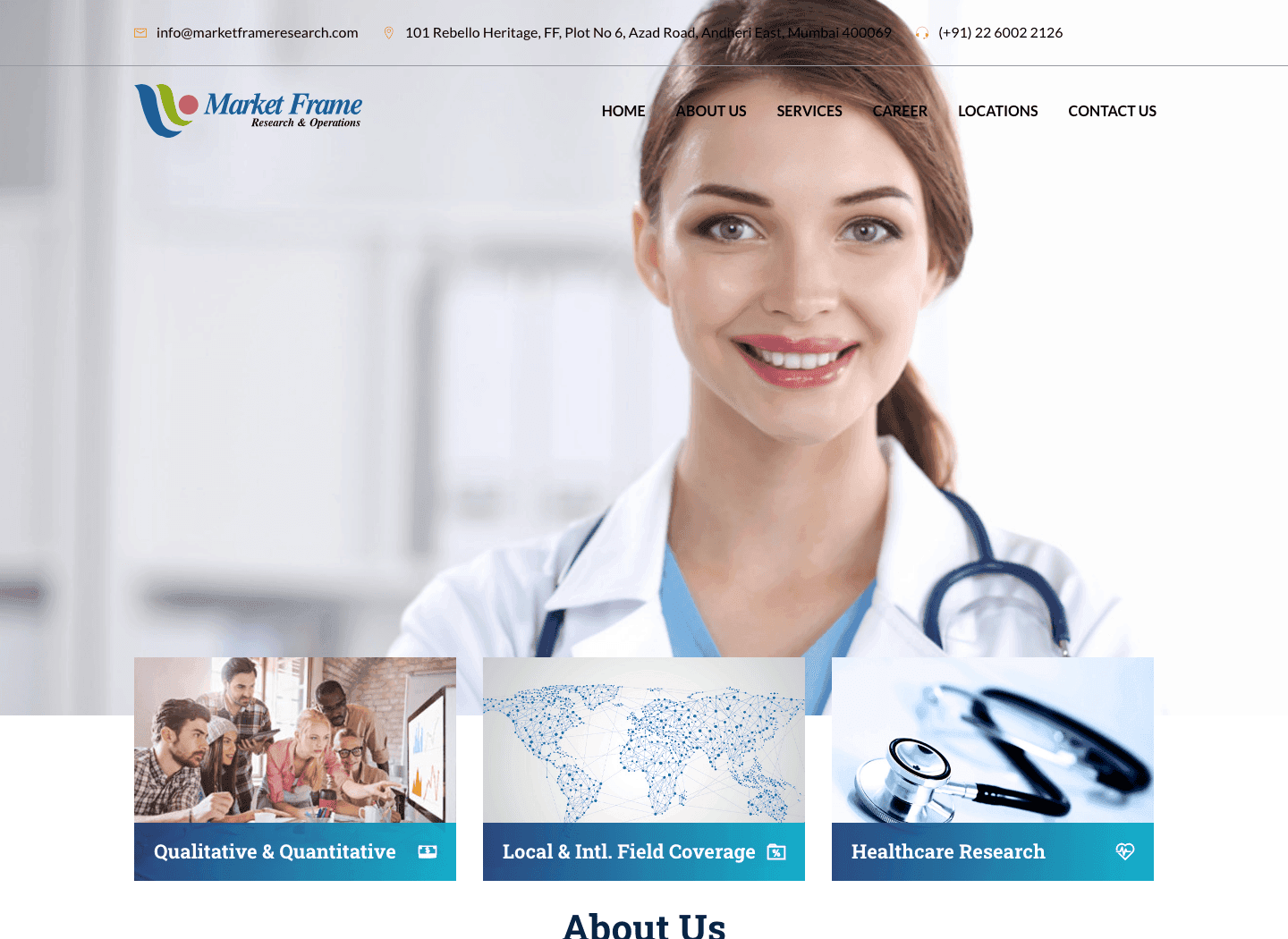 Market Frame Research website presenting research services and fieldwork capabilities