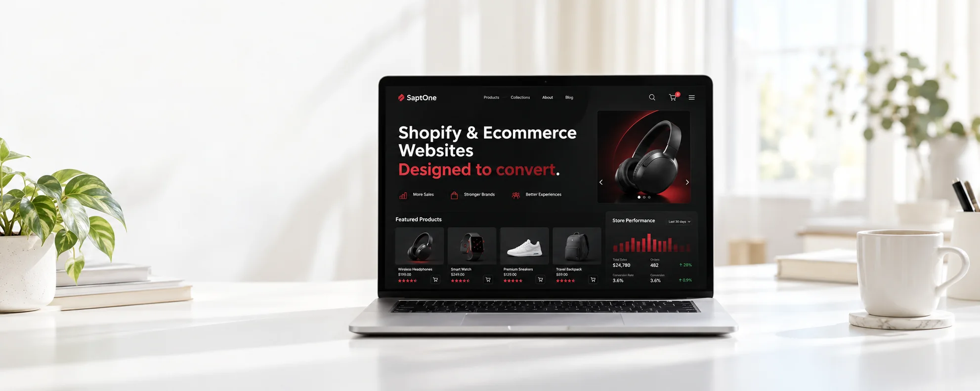 Shopify Website Development project displayed on a laptop in a bright office