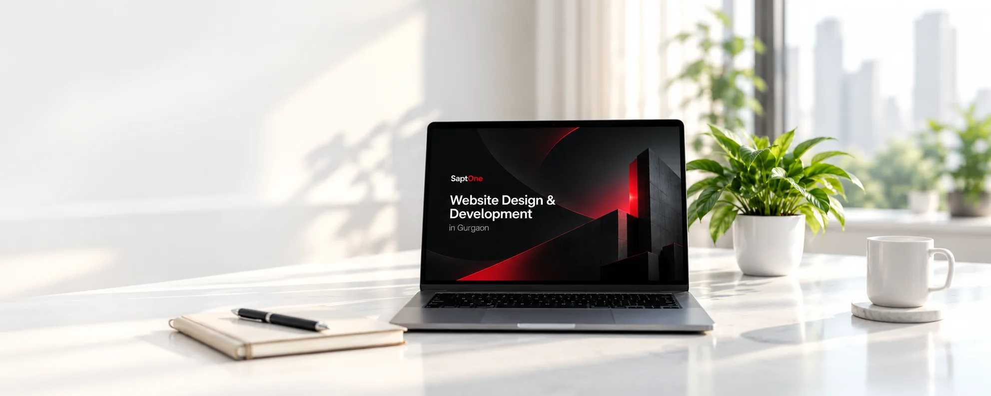 Website Design & Development project displayed on a laptop in a bright office